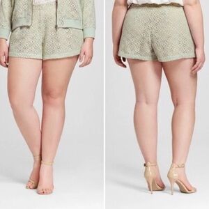 Victoria Beckham Shorts Peek A Boo Lace Green Women's Size 26W Overlay Pleated